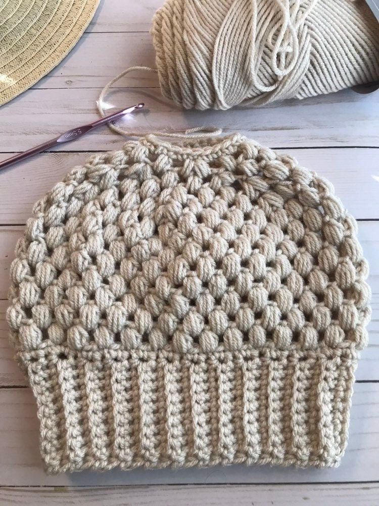 Handmade Chunky Crochet Beanie/ Textured Puff Stitch Winter Hat