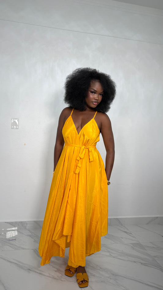 Yellow Wrap Maxi Dress – Bright Summer V-Neck Flowy Dress
