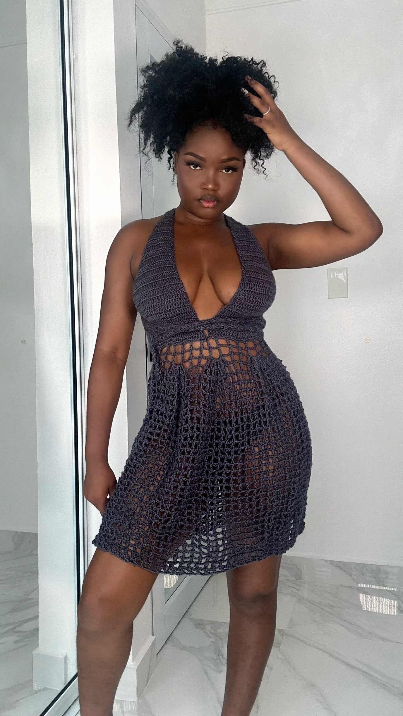 mesh dress near me Flock Mesh Dress in Burgundy