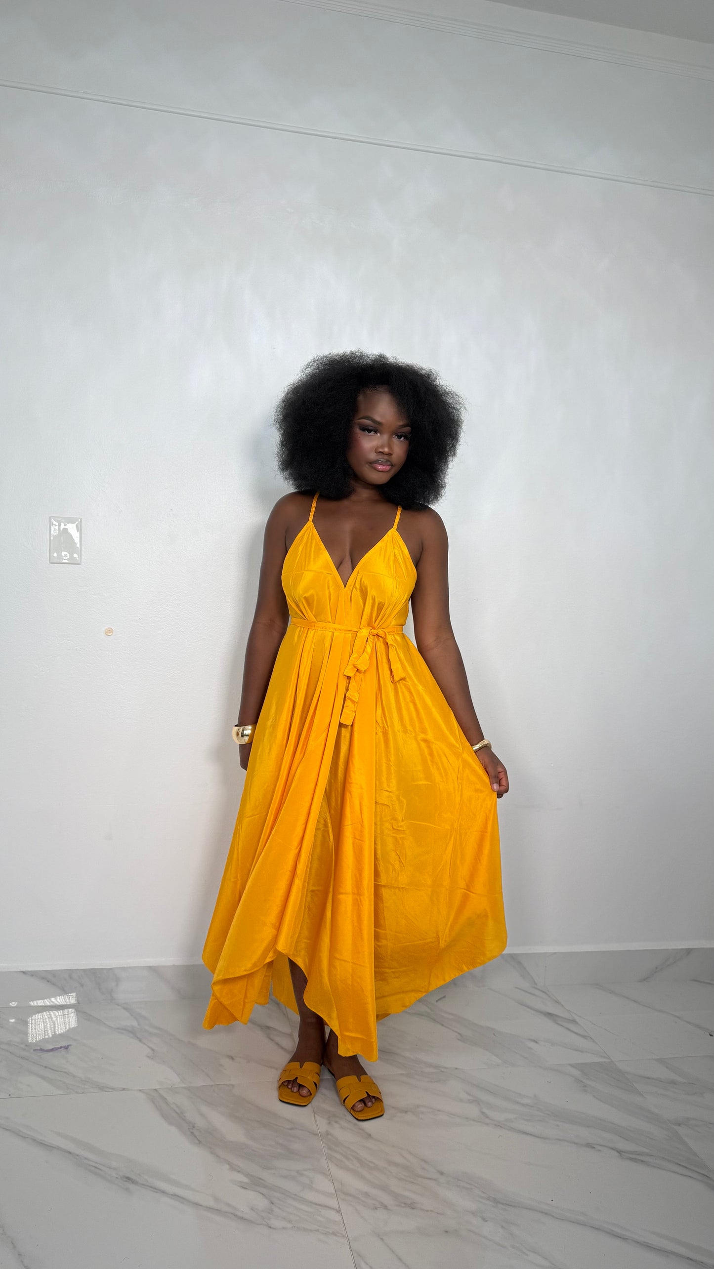 Yellow Wrap Maxi Dress – Bright Summer V-Neck Flowy Dress