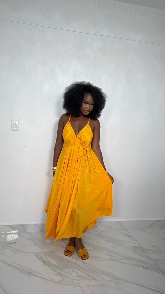 Yellow Wrap Maxi Dress – Bright Summer V-Neck Flowy Dress