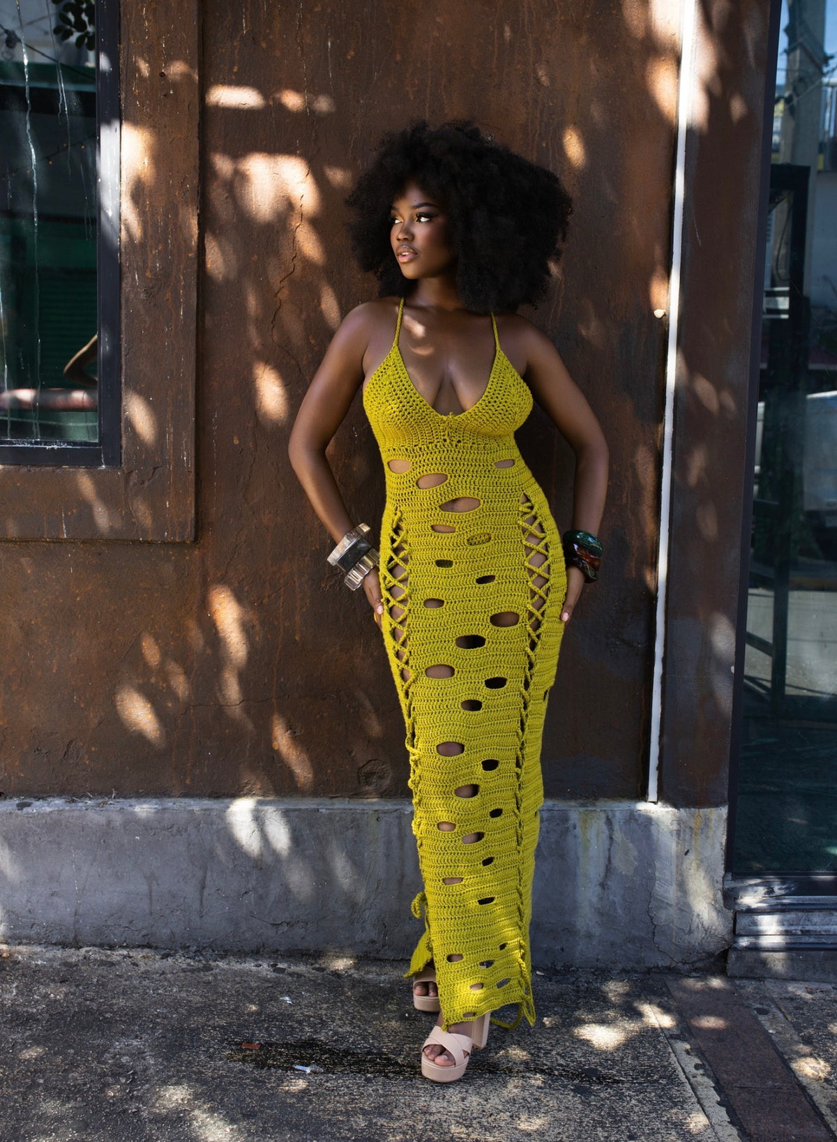 CORAL CUT CROCHET MAXI DRESS