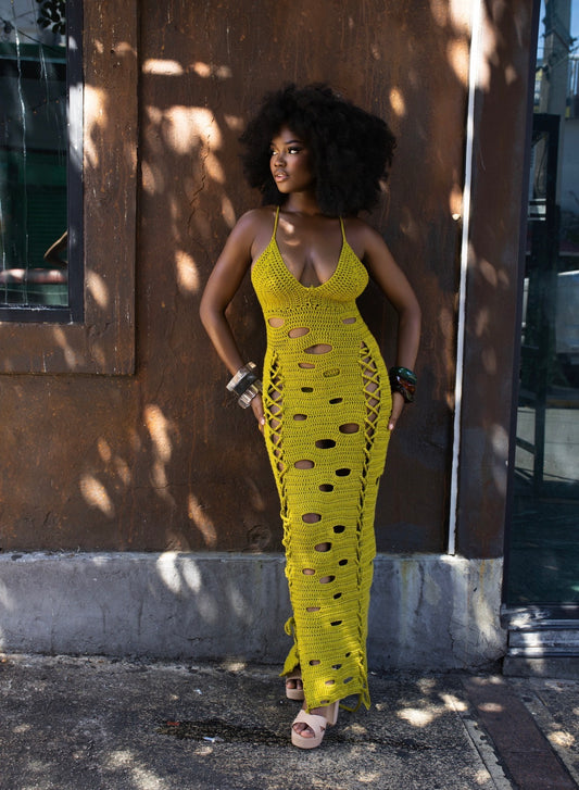 CORAL CUT CROCHET MAXI DRESS